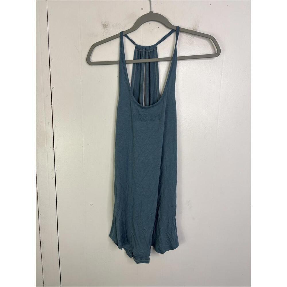 Gymshark Top Womens Medium Spellout Workout Gym Training Studio Vest Smokey Teal
